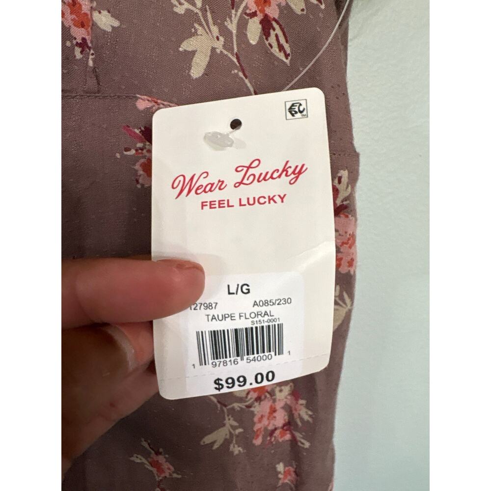 Lucky Brand Floral Midi Dress – Lace Trim – Taupe Pink – Size Large NWT - Picture 3 of 4
